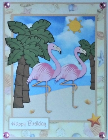 Two flamingos birthday greeting card by Hazel Underwood