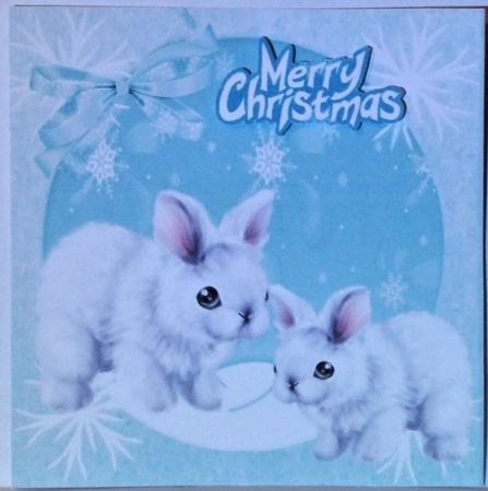 Lovely white snow rabbits and snowflakes 8x8 by Hazel Underwood