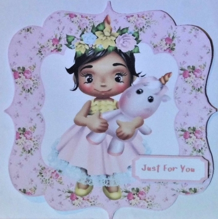 cute little girl with unicorn in flower frame  by Hazel Underwood