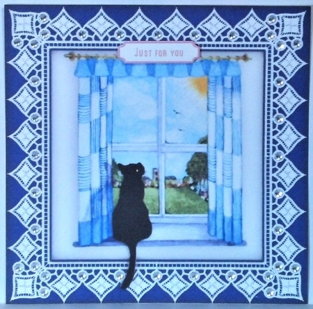 Black Cat In The Summer Window - 8 x 8 Card Kit by Hazel Underwood