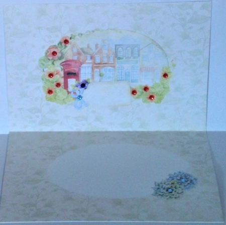 A5 Card Insert Street Scene/Floral, Green/Cream Floral Background, Blank by Hazel Underwood