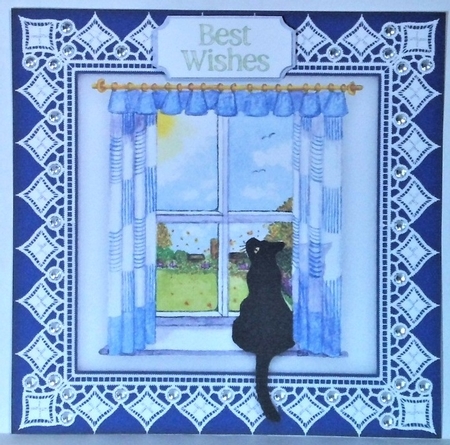 Black Cat In The Autumn Window - 8 x 8 Card Kit by Hazel Underwood