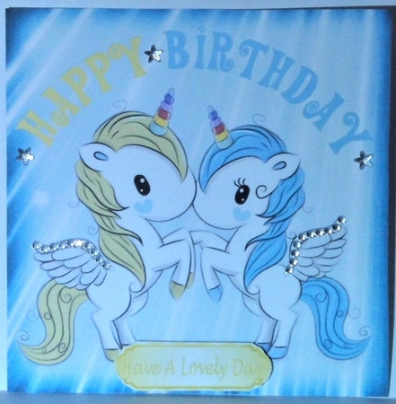 Cute turq and gold unicorns 8x8 by Hazel Underwood