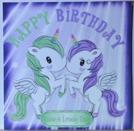 Cute green and purple unicorns 8x8 by Hazel Underwood