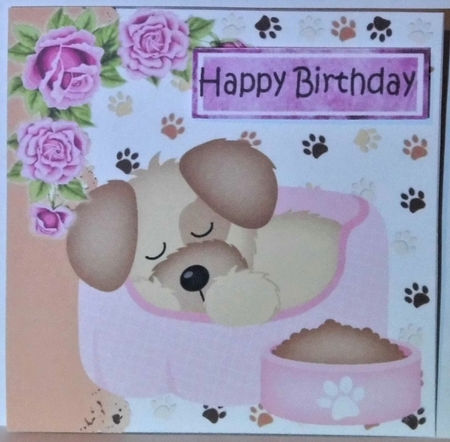  4 Cute puppies snoozing with pink/red roses 7x7 card fronts mini kit by Hazel Underwood