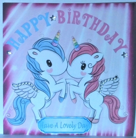  4 Cute coloured unicorns card fronts 8x8 mini kit by Hazel Underwood