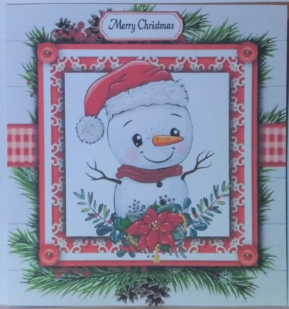 Gorgeous Snowman In Holly Frame 8x8 by Hazel Underwood