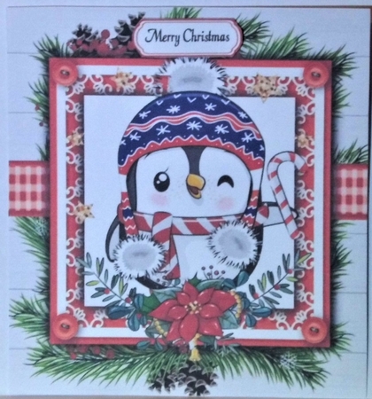 Gorgeous Penguin In Holly Frame 8x8 by Hazel Underwood