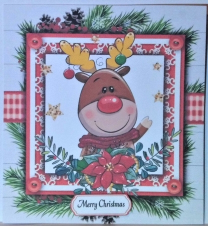 Gorgeous Reindeer In Holly Frame 8x8 by Hazel Underwood