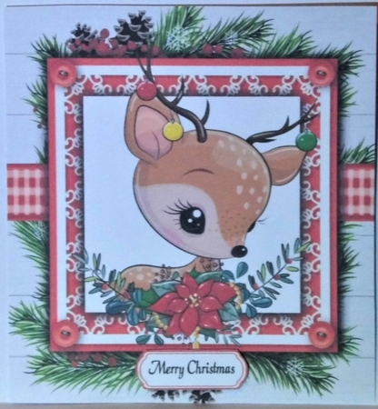 Gorgeous Deer In Holly Frame 8x8 by Hazel Underwood