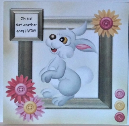 Happy Bunny 6x6 Decoupage Card - Pink, Red and Yellow by Hazel Underwood