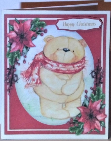 Print and Fold , Teddy an Poinsettias  by Hazel Underwood