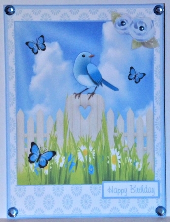 Blue bird on the fence greeting card by Hazel Underwood