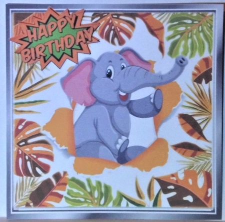 Elephant in jungle leaf frame 8x8 by Hazel Underwood