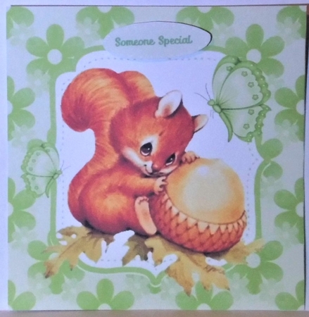  4 Cute red squirrels with acorns card fronts in floral frames 8x8 mini kit by Hazel Underwood