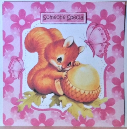 4 Cute red squirrels with acorns card fronts in floral frames 8x8 mini kit by Hazel Underwood