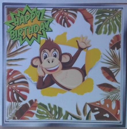 4 jungle animal card fronts in a  leaf frame 8x8 mini kit by Hazel Underwood