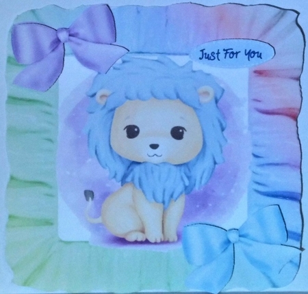 pretty watercolour lion in rainbow frame 8x8 by Hazel Underwood