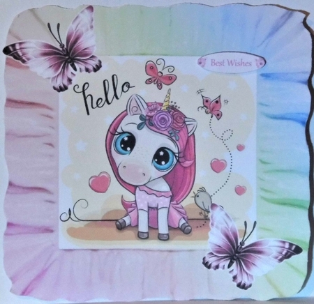 pretty water colour unicorn in rainbow frame 8x8 by Hazel Underwood