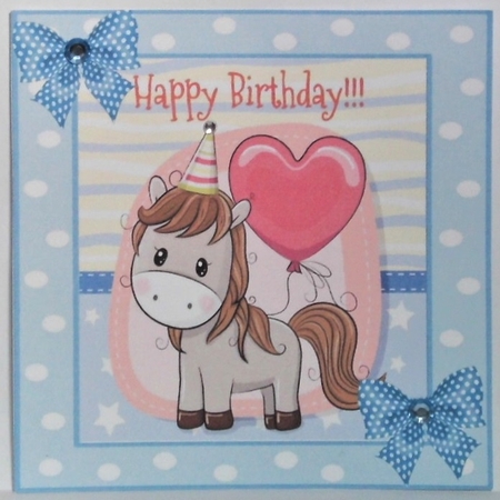 Cute pony in party hat in blue polkadot frame 7x7 by Hazel Underwood