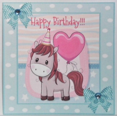 Cute pony in party hat in turq polkadot frame 7x7 by Hazel Underwood