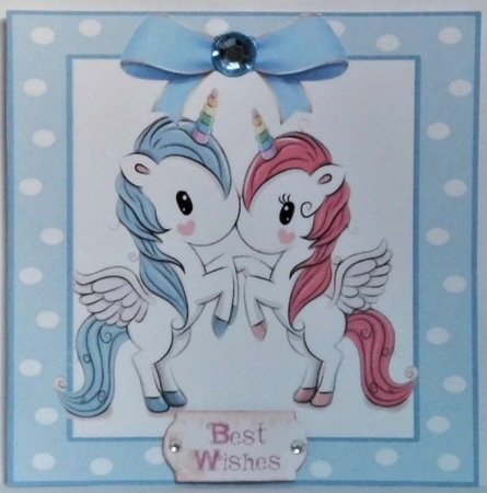 Cute unicorns in blue polkadot 7x7 frame by Hazel Underwood