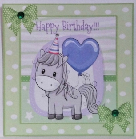 Cute pony in party hat in green polkadot frame 7x7 by Hazel Underwood
