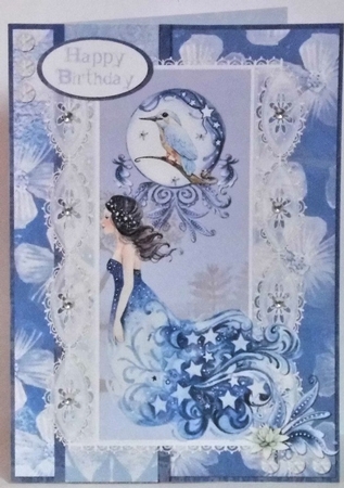 A5 Card Front Dreamcatcher Moon Princess with Topper and Sentiments Blue/White by Hazel Underwood