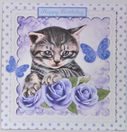 Pretty lilac roses with kitten and polkadots 8x8 by Hazel Underwood