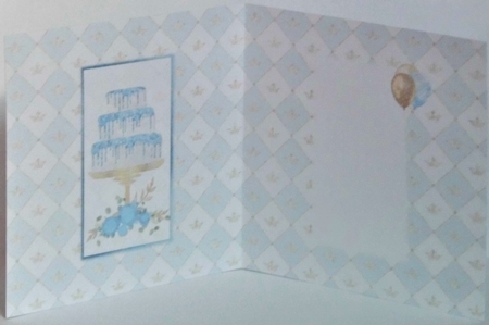 6 x 6 Card Insert Blue/White Cake on Blue/White on Diamond Background, Blank by Hazel Underwood