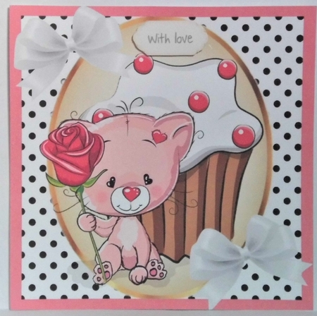 Cute kitten with rose in polkadot 8x8 frame by Hazel Underwood