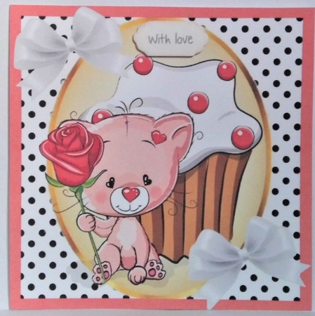 Cute kitten with rose pink in polkadot 8x8 frame by Hazel Underwood