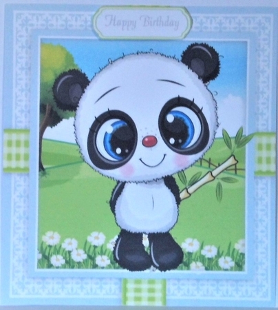 Cute Panda In Gingham Frame 8x8 by Hazel Underwood