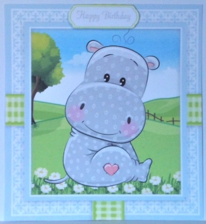 Cute Hippo In Gingham Frame 8x8 by Hazel Underwood