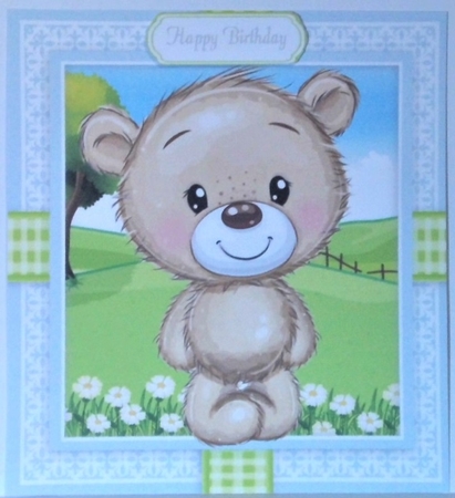 Cute Bear In Gingham Frame 8x8 by Hazel Underwood
