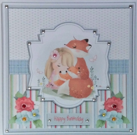 Girl and foxes 7x7 card by Hazel Underwood