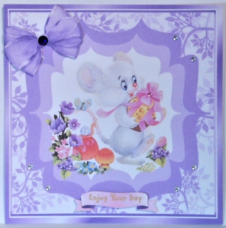  4 Cute little mice with flowers and gift, card fronts 8x8 mini kit by Hazel Underwood