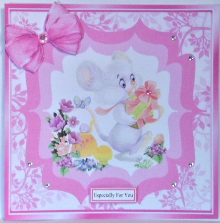  4 Cute little mice with flowers and gift, card fronts 8x8 mini kit by Hazel Underwood
