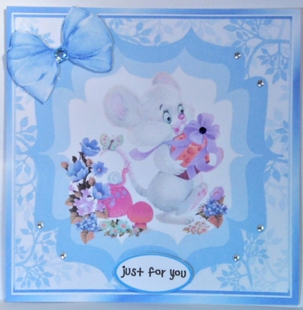  4 Cute little mice with flowers and gift, card fronts 8x8 mini kit by Hazel Underwood