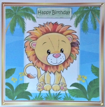 Lovely rainbow lion in jungle frame 8x8 by Hazel Underwood
