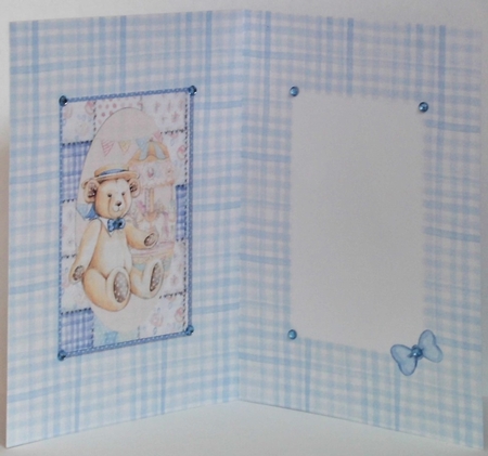 A5 Card Insert Teddy Bear on Blue/White Check Background, Blank by Hazel Underwood