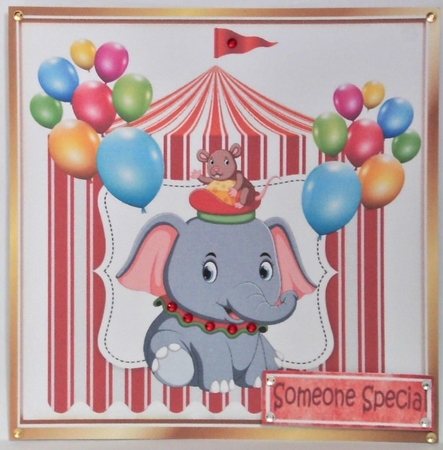 Circus elephant with little mouse in red tent 8x8 by Hazel Underwood