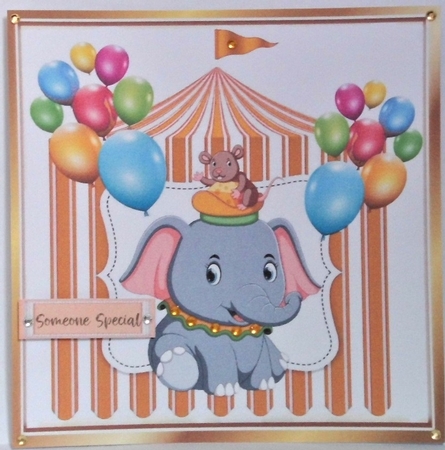 Circus elephant with little mouse in gld tent 8x8 by Hazel Underwood
