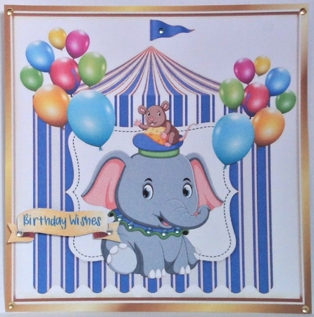  4 Circus elephants with little mice in a tent card fronts 8x8 mini kit by Hazel Underwood