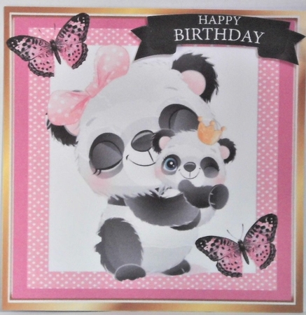 Cute panda with baby in pink gingham 7x7 frame by Hazel Underwood