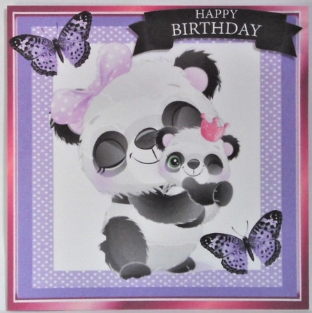 Cute panda with baby in purple gingham 7x7 frame by Hazel Underwood
