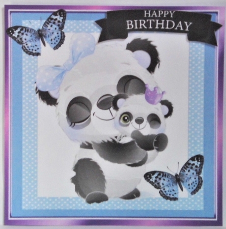 Cute panda with baby in blue gingham 7x7 frame by Hazel Underwood