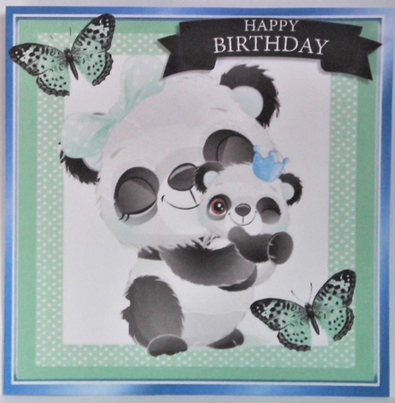 Cute panda with baby in green gingham 7x7 frame by Hazel Underwood
