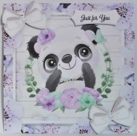 Cute Panda, in lilac flower frame with white bows 7x7 by Hazel Underwood