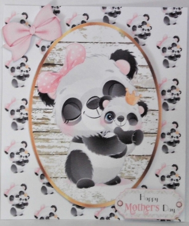 panda holding baby backing paper by Hazel Underwood
